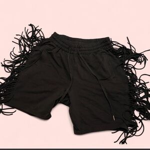Black Fringe Drawstring Shorts